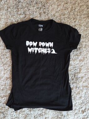 City Streets Black Graphic Tee with White 'Bow Down Witches' Print